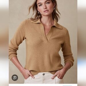 Banana Republic Johnny Collar V-neck Llama Hair Cream Cotton Sweater